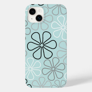 Coque Pour iPhone 14 Plus Abstrait Big Flower Outlines BWG+Duck Egg Blue