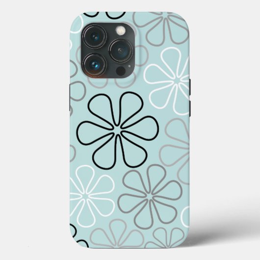 Coques Case-Mate iPhone Abstrait Big Flower Outlines BWG+Duck Egg Blue (Verso)