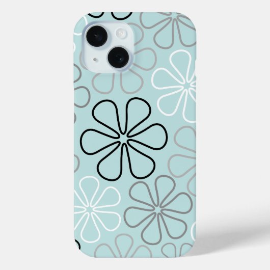 Coques Case-Mate iPhone Abstrait Big Flower Outlines BWG+Duck Egg Blue (Verso)