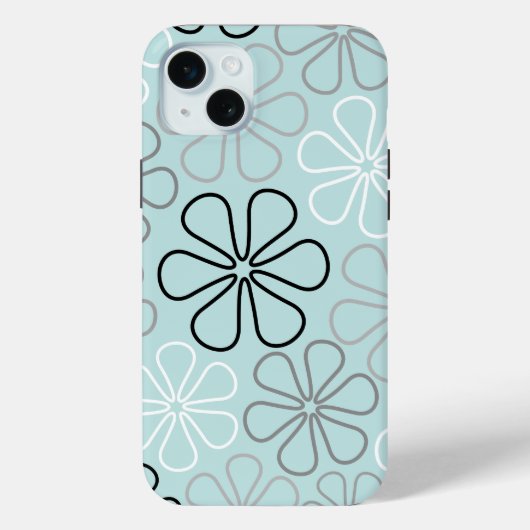 Coques Case-Mate iPhone Abstrait Big Flower Outlines BWG+Duck Egg Blue (Verso)