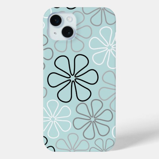 Coques Case-Mate iPhone Abstrait Big Flower Outlines BWG+Duck Egg Blue (Verso)