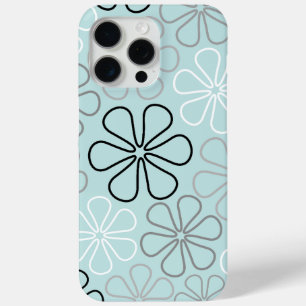 Coque iPhone 15 Pro Max Abstrait Big Flower Outlines BWG+Duck Egg Blue