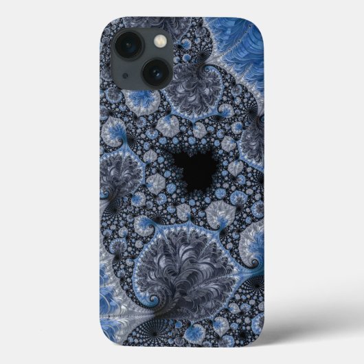 Coques Case-Mate iPhone Abstrait bleu et noir complexe fractal (Verso)
