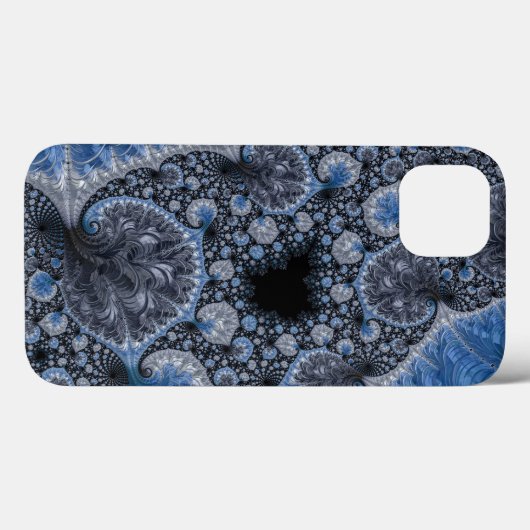 Coques Case-Mate iPhone Abstrait bleu et noir complexe fractal (Verso (horizontal))