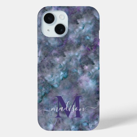 Coques Case-Mate iPhone Abstrait bleu violet turquoise quartz marbre grani (Verso)