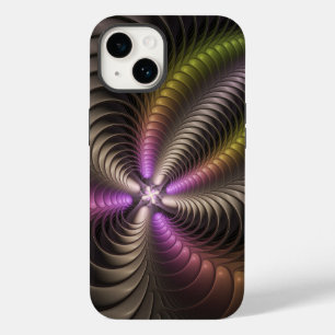 Coque Pour iPhone 14 Abstrait brillant Trippy coloré 3D Fractal Art