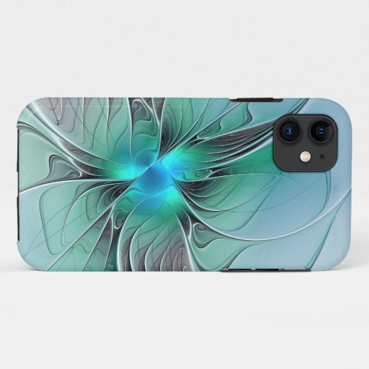Coques Case-Mate iPhone Abstrait De Bleu, Art Fractal Moderne (Dos (Horizontal))