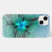 Coques Case-Mate iPhone Abstrait De Bleu, Art Fractal Moderne (Verso (horizontal))