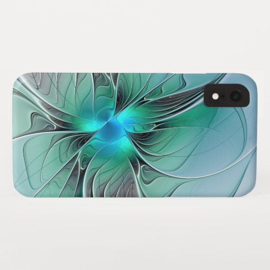 Coques Case-Mate iPhone Abstrait De Bleu, Art Fractal Moderne (Dos (Horizontal))