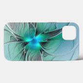 Coques Case-Mate iPhone Abstrait De Bleu, Art Fractal Moderne (Verso (horizontal))