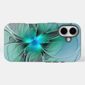 Coques Case-Mate iPhone Abstrait De Bleu, Art Fractal Moderne (Verso (horizontal))