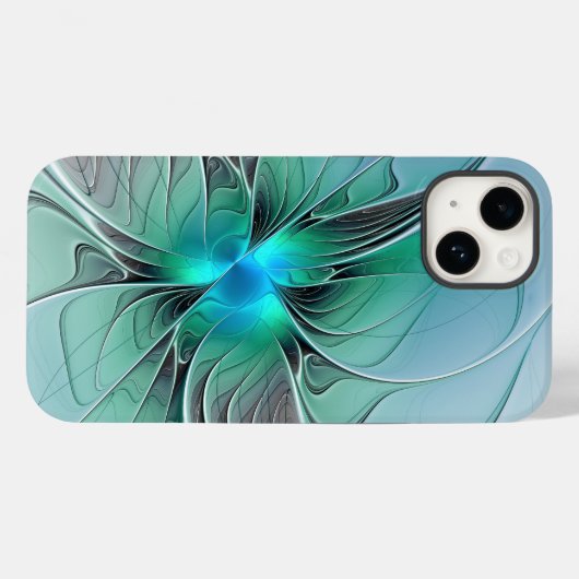 Coques Case-Mate iPhone Abstrait De Bleu, Art Fractal Moderne (Verso (horizontal))