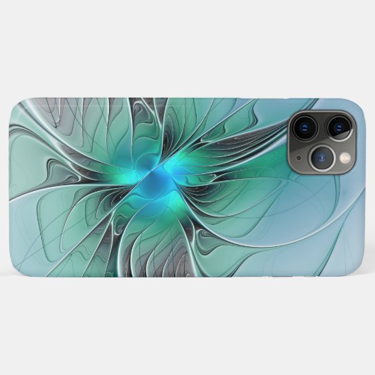 Coques Case-Mate iPhone Abstrait De Bleu, Art Fractal Moderne (Dos (Horizontal))