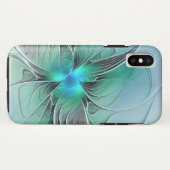Coques Case-Mate iPhone Abstrait De Bleu, Art Fractal Moderne (Dos (Horizontal))