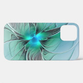 Coques Case-Mate iPhone Abstrait De Bleu, Art Fractal Moderne (Verso (horizontal))