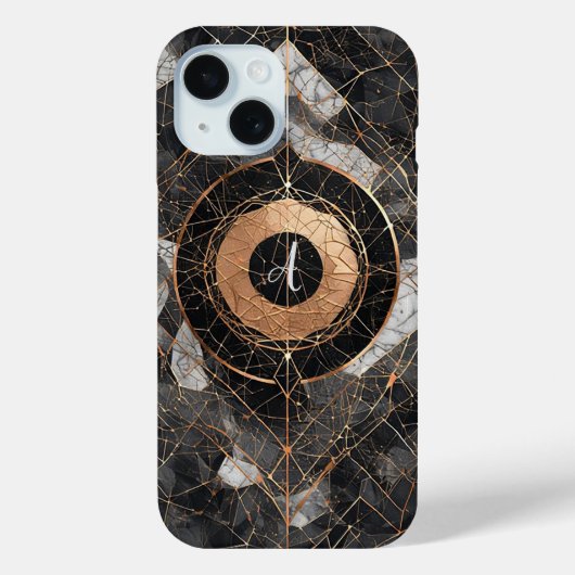 Coques Case-Mate iPhone Abstrait Décoratif Géométrique Noir et Or (Verso)