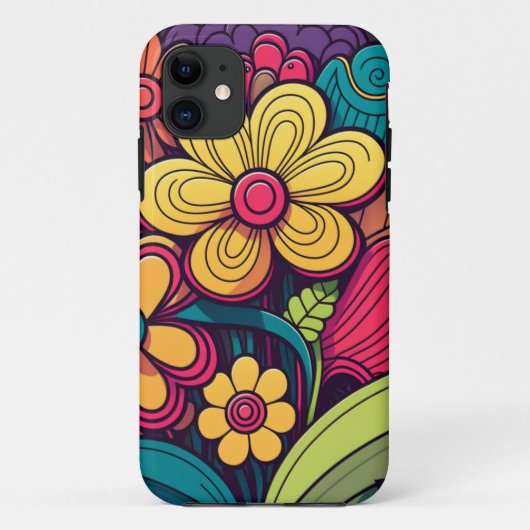 Coques Case-Mate iPhone Abstrait doodle à fleurs moderne (Dos)