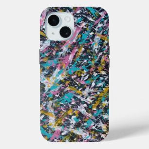 Coque Pour iPhone 15 Abstrait en noir et en couleurs multiples