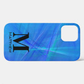 Coques Case-Mate iPhone Abstrait Flamme Fractale Bleu Monogramme Noir (Verso (horizontal))