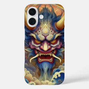 Coques iPhone 16 Abstrait fractal oriental visage démon Oni