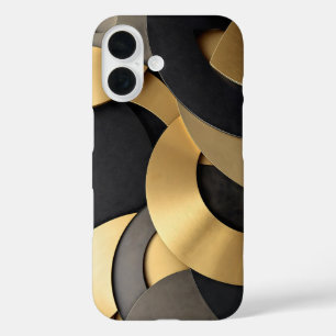 Coques iPhone 16 Abstrait géométrique de chevauchement doré et noir
