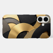Coques Case-Mate iPhone Abstrait géométrique de chevauchement doré et noir (Verso (horizontal))