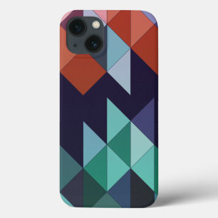 iPhone 13 Coque Abstrait Géométrique Marine Bleu Vert Brown Élégan