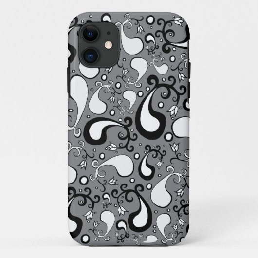 Coques Case-Mate iPhone Abstrait gris et blanc Tulip Paisley motif (Dos)