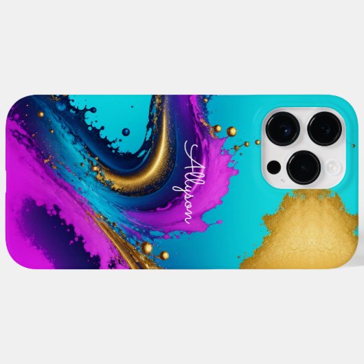 Coques Case-Mate iPhone Abstrait liquide dynamique, nom de script blanc (Verso (horizontal))
