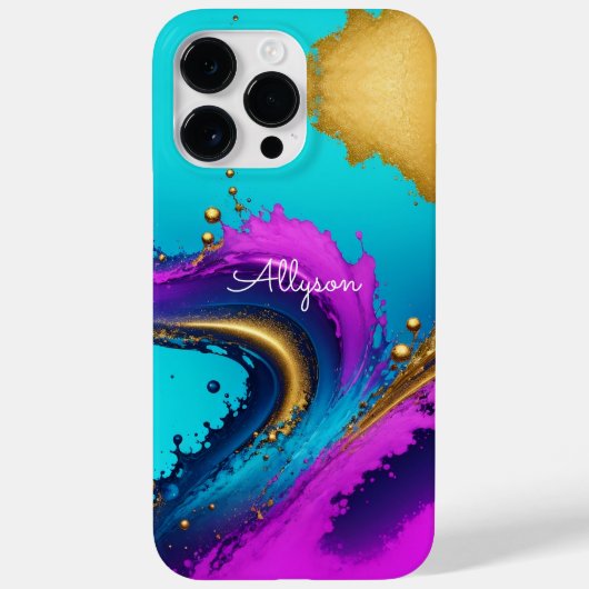Coques Case-Mate iPhone Abstrait Liquide Dynamique, Nom en Écriture Blanch (Verso)
