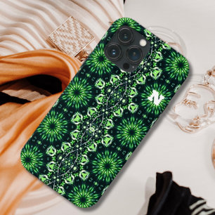 Case-Mate iPhone Case Abstrait moderne Motif d'art fractal vert initial