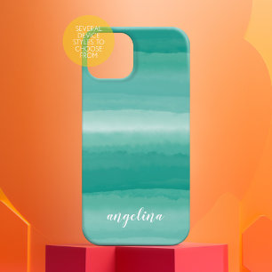 Coque Pour iPhone 14 Abstrait moderne Pastel Turquoise Aquarelle Nom du