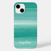 Coques Case-Mate iPhone Abstrait moderne Pastel Turquoise Aquarelle Nom du (Verso)