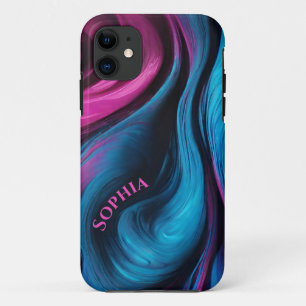 Case-Mate iPhone Case Abstrait Moderne Personnalisé - Bleu et Fuchsia-