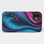 Coques Case-Mate iPhone Abstrait Moderne Personnalisé - Bleu et Fuchsia- (Dos (Horizontal))