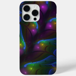 Coque iPhone 15 Pro Max Abstrait Moderne Trippy Fractal Lumineux Coloré