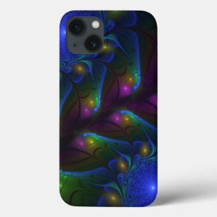 Etui iPhone 13 Abstrait Moderne Trippy Fractal Lumineux Coloré