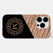 Coques Case-Mate iPhone Abstrait Monogramme Or rose rayures (Verso (horizontal))