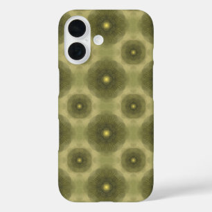 Coques iPhone 16 Abstrait Olive Green Flower Motif sans couture