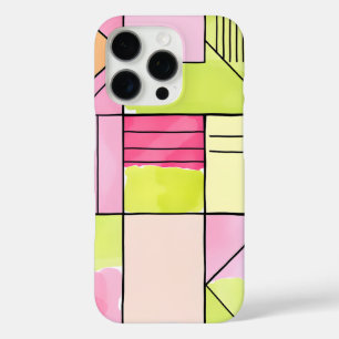 Coques iPhone 16 Pro Abstrait patchwork rose et vert citron