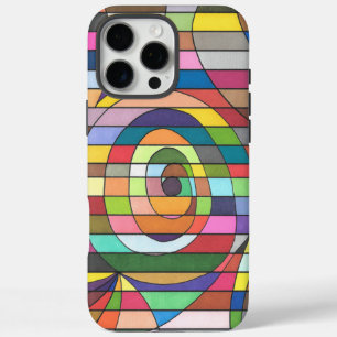 Coques iPhone 16 Pro Max Abstrait rayé coloré avec centre en spirale