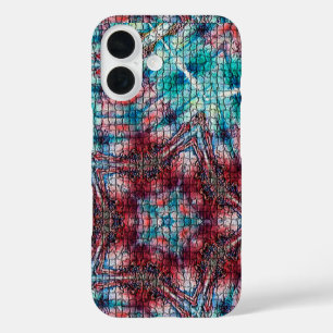 COQUES iPhone 16  ABSTRAIT RED BLUE MOSAIC STAR