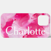 Coques Case-Mate iPhone Abstrait rose moderne brosse Nom personnalisé (Verso (horizontal))