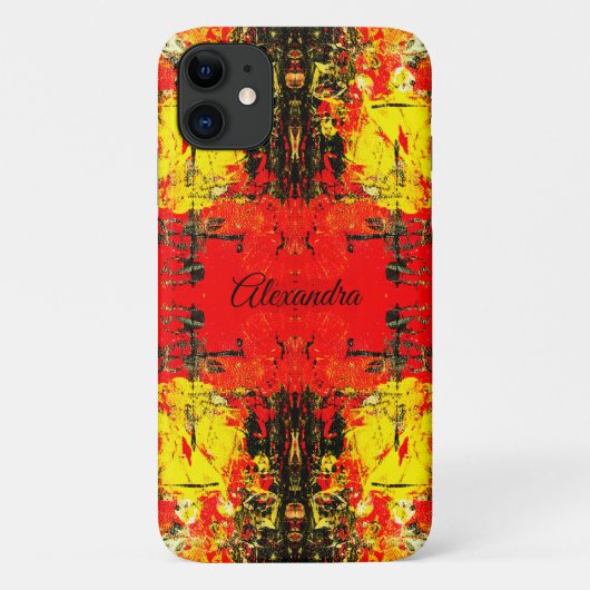Coques Case-Mate iPhone Abstrait Rouge Noir Jaune Parties scintillant Nom (Dos)