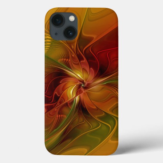Coques Case-Mate iPhone Abstrait Rouge Orange Brown Vert Fractal Art Flowe (Verso)
