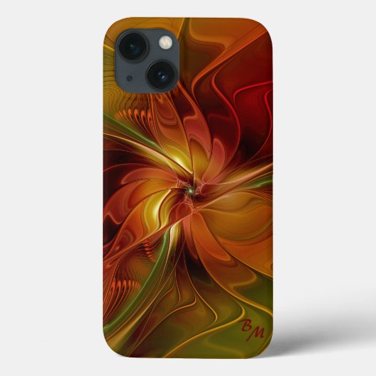 Coques Case-Mate iPhone Abstrait Rouge Orange Brown Vert Fractal Art Flowe (Verso)
