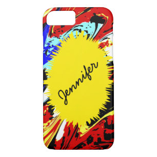 Coque iPhone 8/7 Abstrait sauvage et jaune, Nom personnalisé,