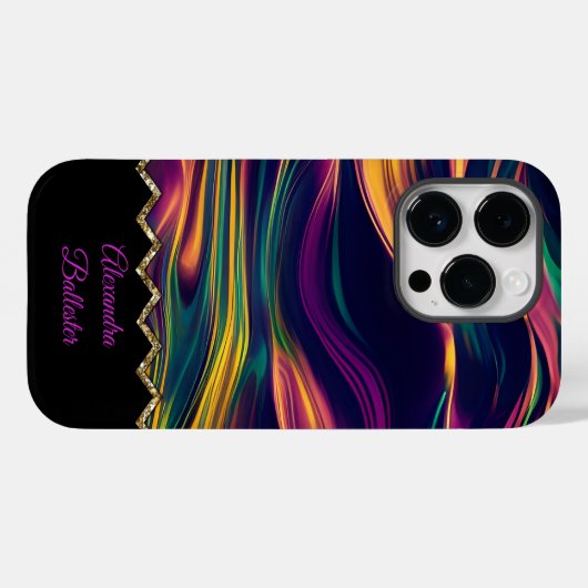 Coques Case-Mate iPhone Abstrait Swirl violet or vert rose jaune (Verso (horizontal))