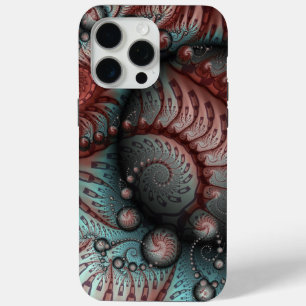Coque iPhone 15 Pro Max Abstrait Vivante Fantaisie Art Fractal Brun Bleu