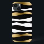 Etui iPhone 13 Abstrait Zebra Stripes noir blanc & or<br><div class="desc">Elégant abstrait zèbre rayures motif en noir et blanc avec accent de bande dorée aléatoire.</div>